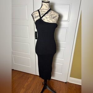 CIDER solid rib knit slit maxi dress black large NWT